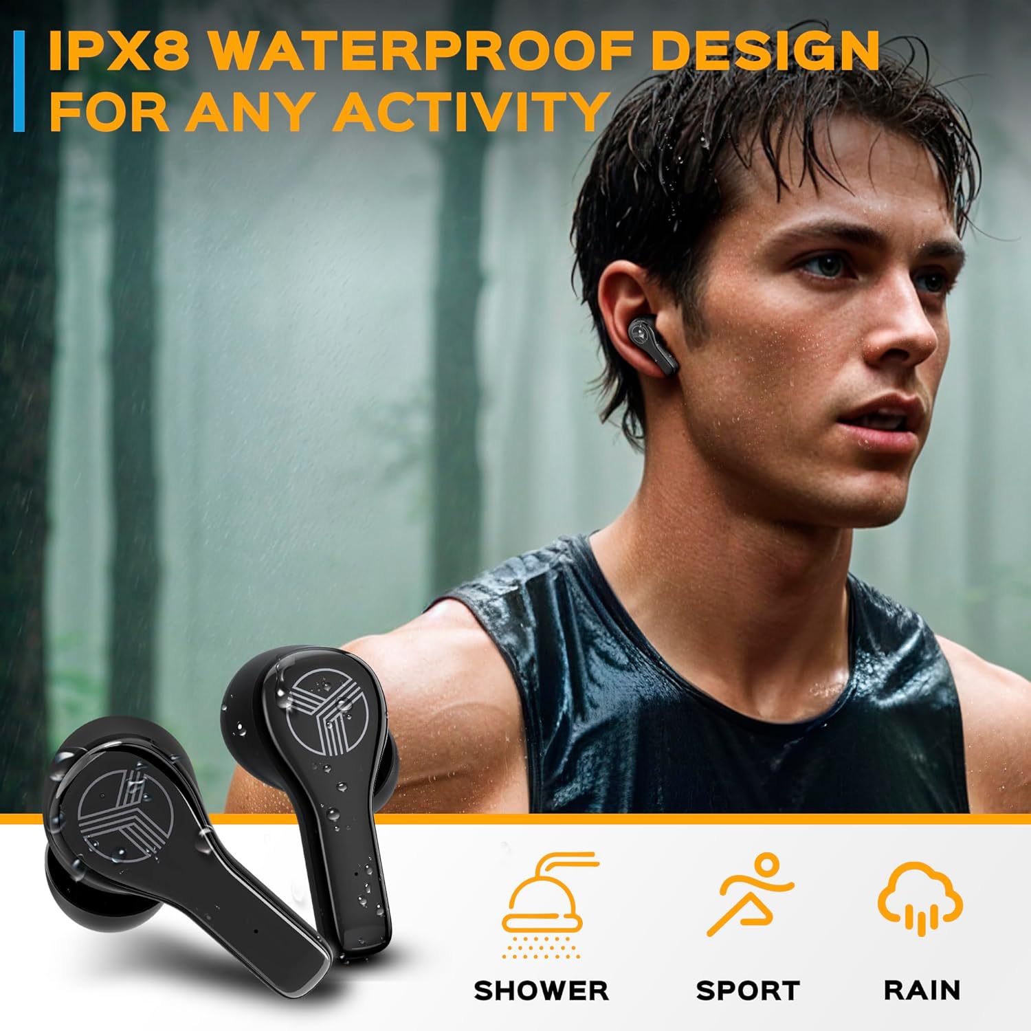 Treblab WX8 - True Wireless Earbuds with Pure Sound, Soft Silicone Ear Buds, IPX8 Waterproof, 28H Play, Wireless Charging