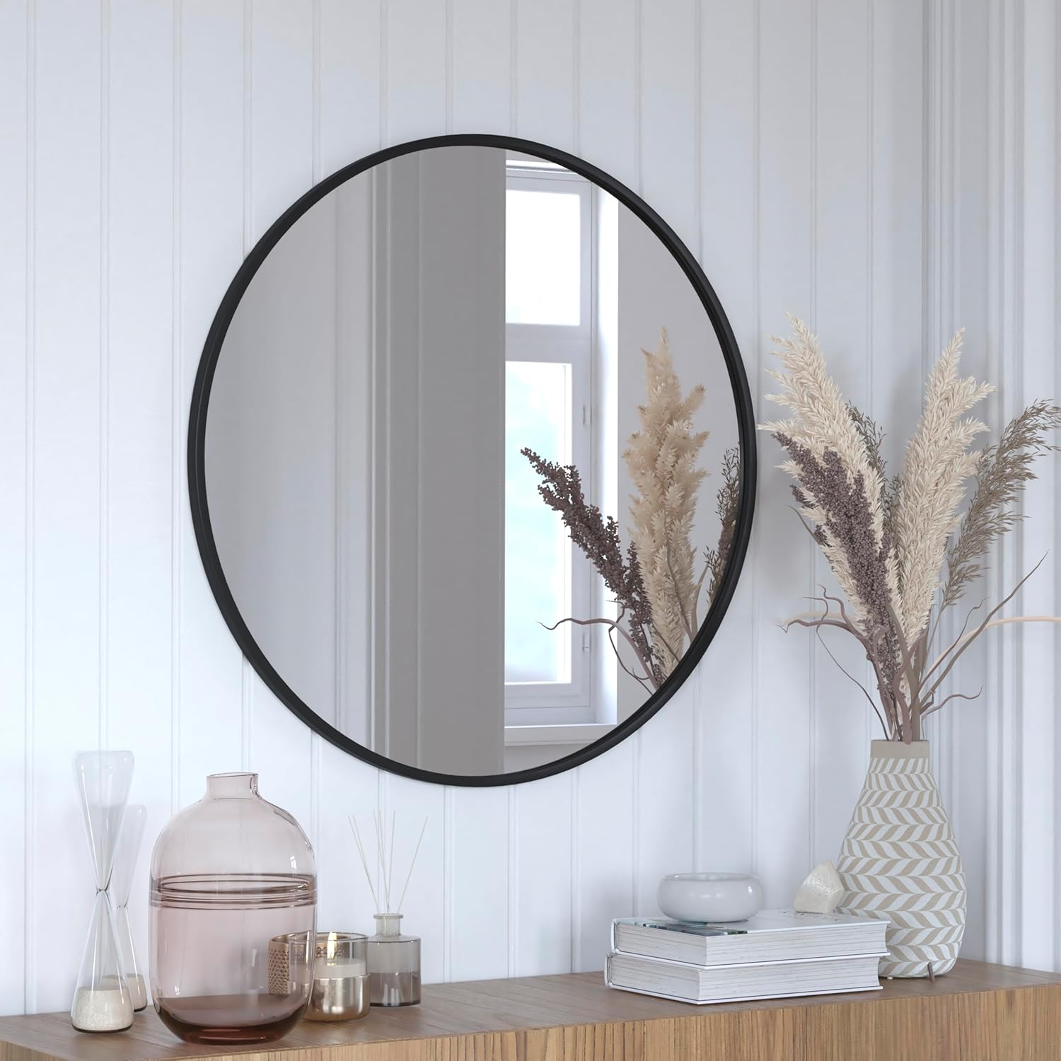 Flash Furniture Julianne Large Round Wall Mirror - Black Circle Accent Mirror