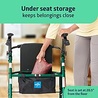 Medline Aluminum Rollator Walker with Seat, Green, 250 Lb. Weight Capacity, Lightweight, 6" Wheels, Foldable, Adjustable Handles, Rolling Walker for Seniors