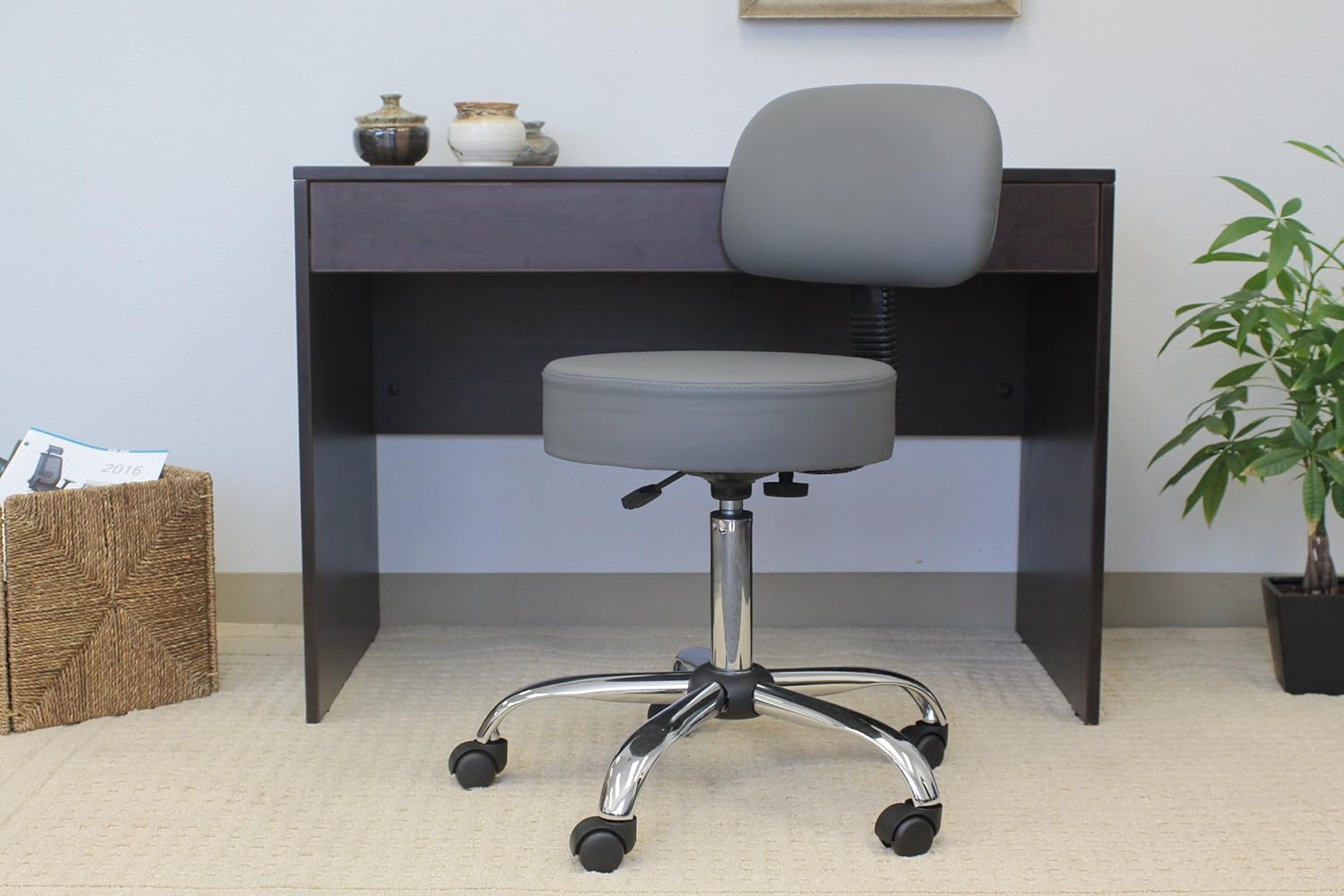 BOSS OFFICE PRODUCTS Medical Stool with Back, Antimicrobial Vinyl, Chrome Base