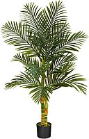 Nearly Natural Golden Cane Palm 60inH Artificial Plant With Planter, 60inH x 24inW x 24inD, Green/Black