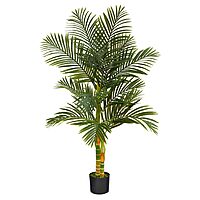 Nearly Natural Golden Cane Palm 60inH Artificial Plant With Planter, 60inH x 24inW x 24inD, Green/Black
