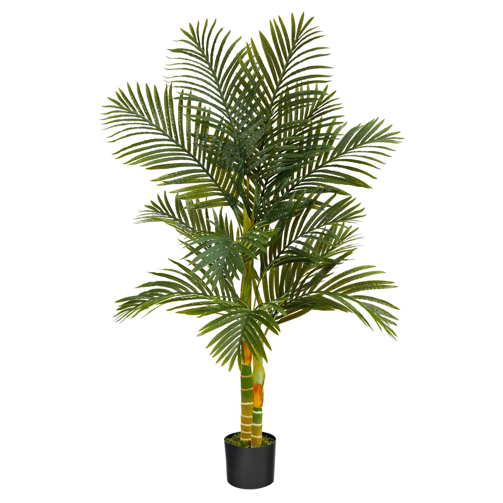 Nearly Natural Golden Cane Palm 60inH Artificial Plant With Planter, 60inH x 24inW x 24inD, Green/Black