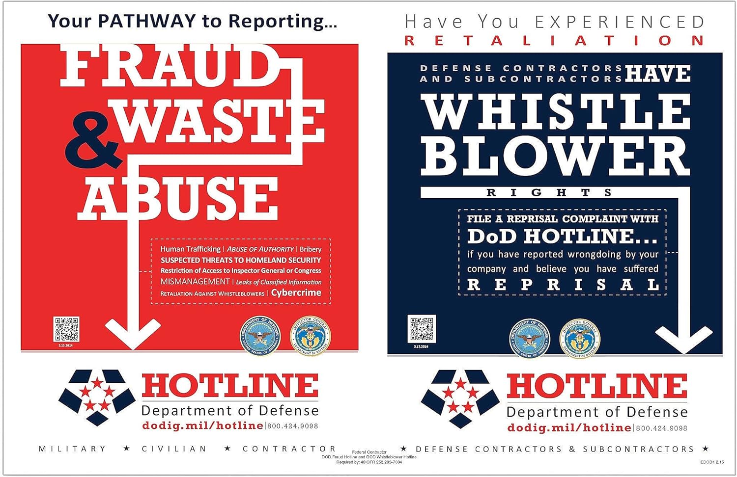 ComplyRight Department Of Defense Fraud And Whistleblower Hotline Poster, English, 17in x 11in