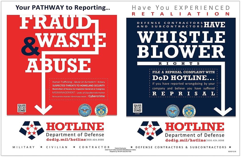 ComplyRight Department Of Defense Fraud And Whistleblower Hotline Poster, English, 17in x 11in