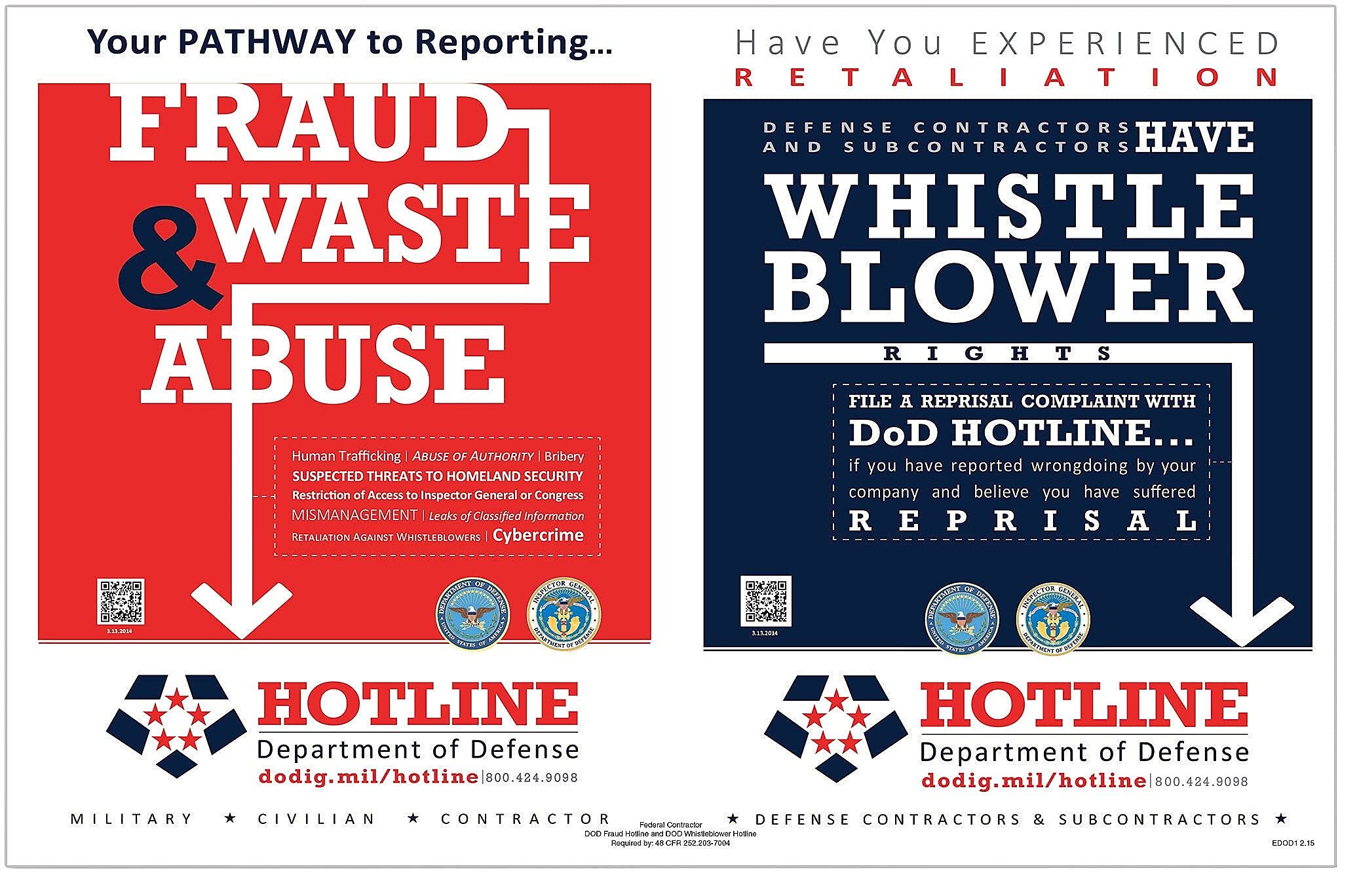 ComplyRight Department Of Defense Fraud And Whistleblower Hotline Poster, English, 17in x 11in