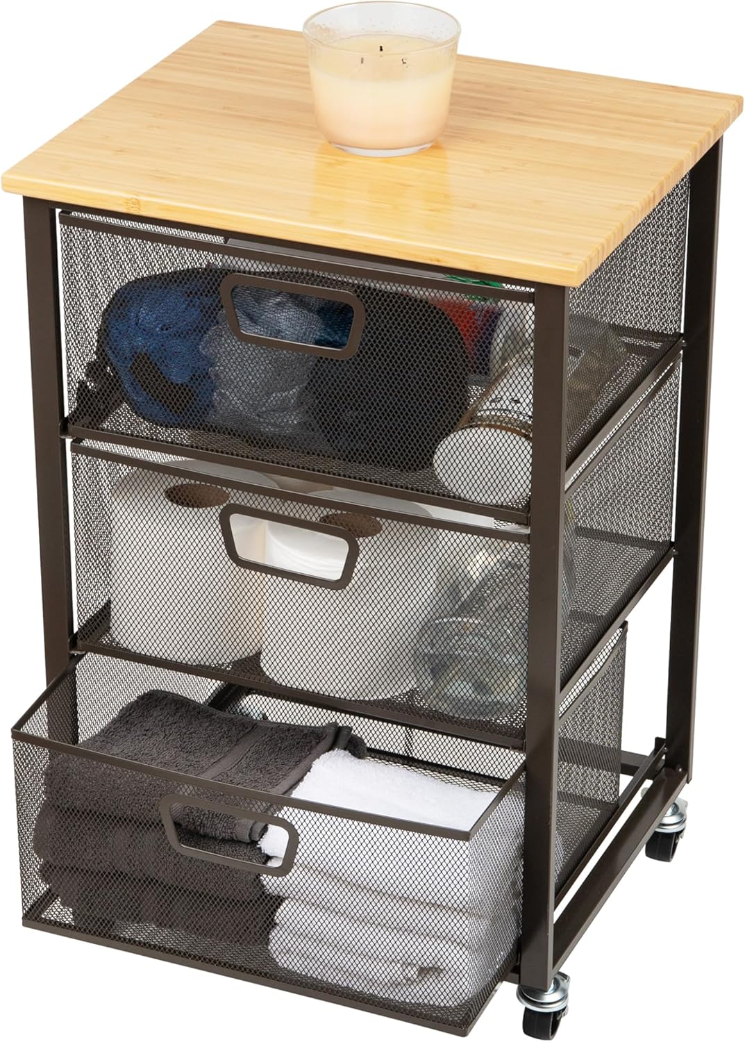 Mind Reader Cart with Drawers, Office Organizer, Storage, Bathroom, Metal Mesh, 15.75"L x 13"W x 24.25"H