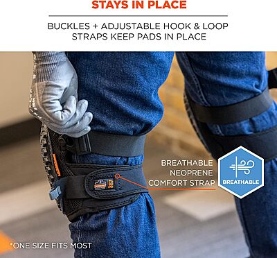 Ergodyne ProFlex 367 Professional Knee Pads, Protective Round Cap, Lightweight Gel Padded Technology, Adjustable Straps, Black