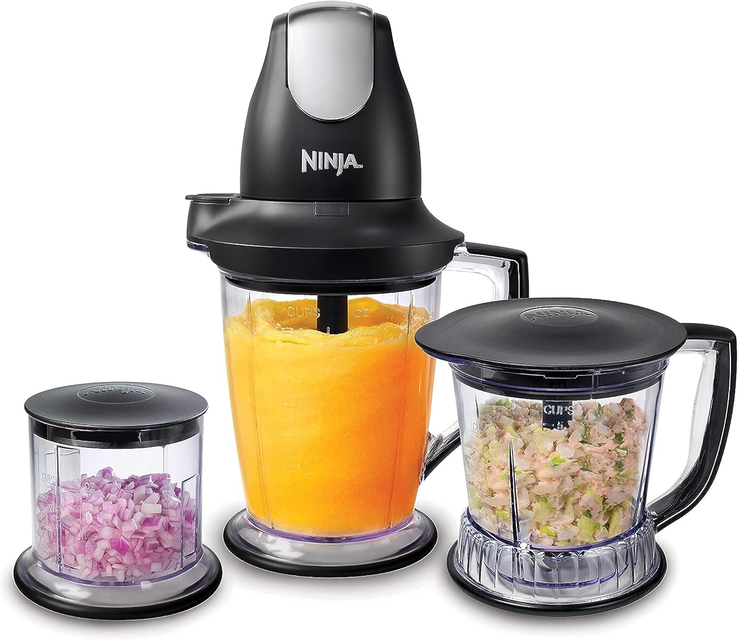 Ninja QB1004 Blender/Food Processor with 450-Watt Base, 48oz Pitcher, 16oz Chopper Bowl, and 40oz Processor Bowl for Shakes