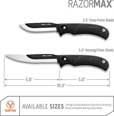 OUTDOOR EDGE RazorMax Replaceable Fixed Blade Hunting Knife with Drop-Point & Boning/Fillet Blades