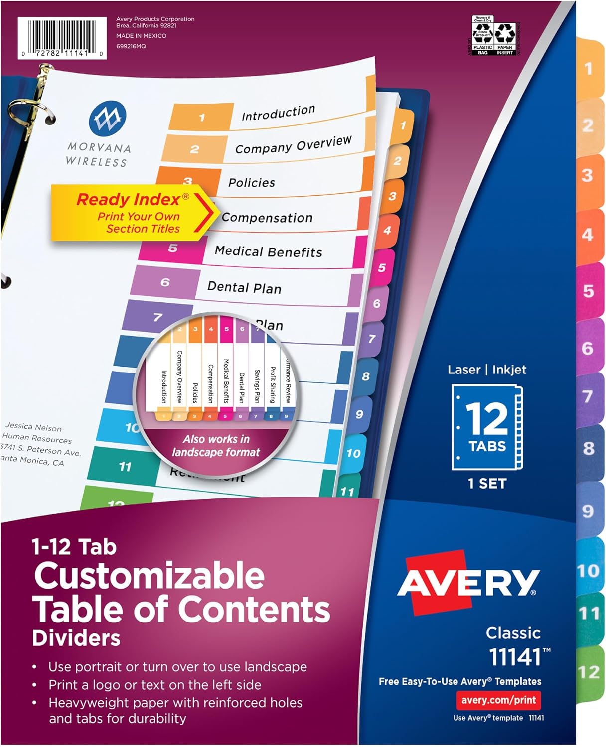 Avery Ready Index Dividers for 3 Ring Binders, Letter-Size, Multicolor, Printable Table of Contents