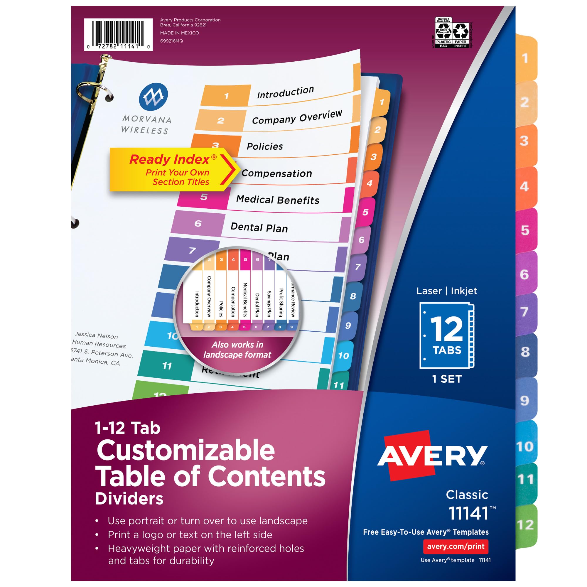 Avery Ready Index Dividers for 3 Ring Binders, Letter-Size, Multicolor, Printable Table of Contents
