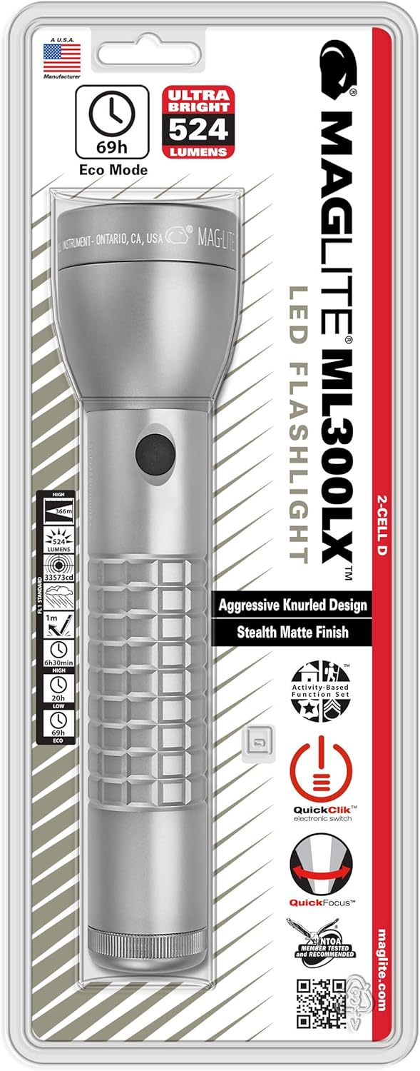 MAGLITE ML300LX 2-Cell D LED Flashlight, Adjustable Beam, Water-Resistant