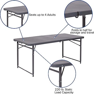FLASH FURNITURE Bi-Fold Plastic Folding Table