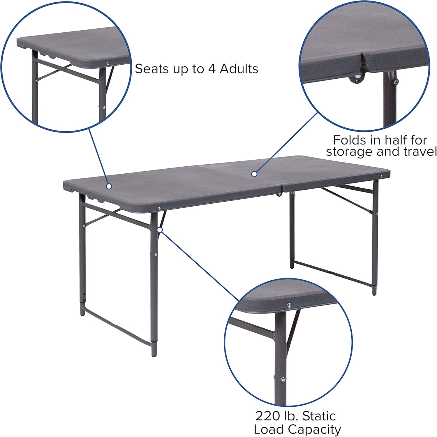 FLASH FURNITURE Bi-Fold Plastic Folding Table