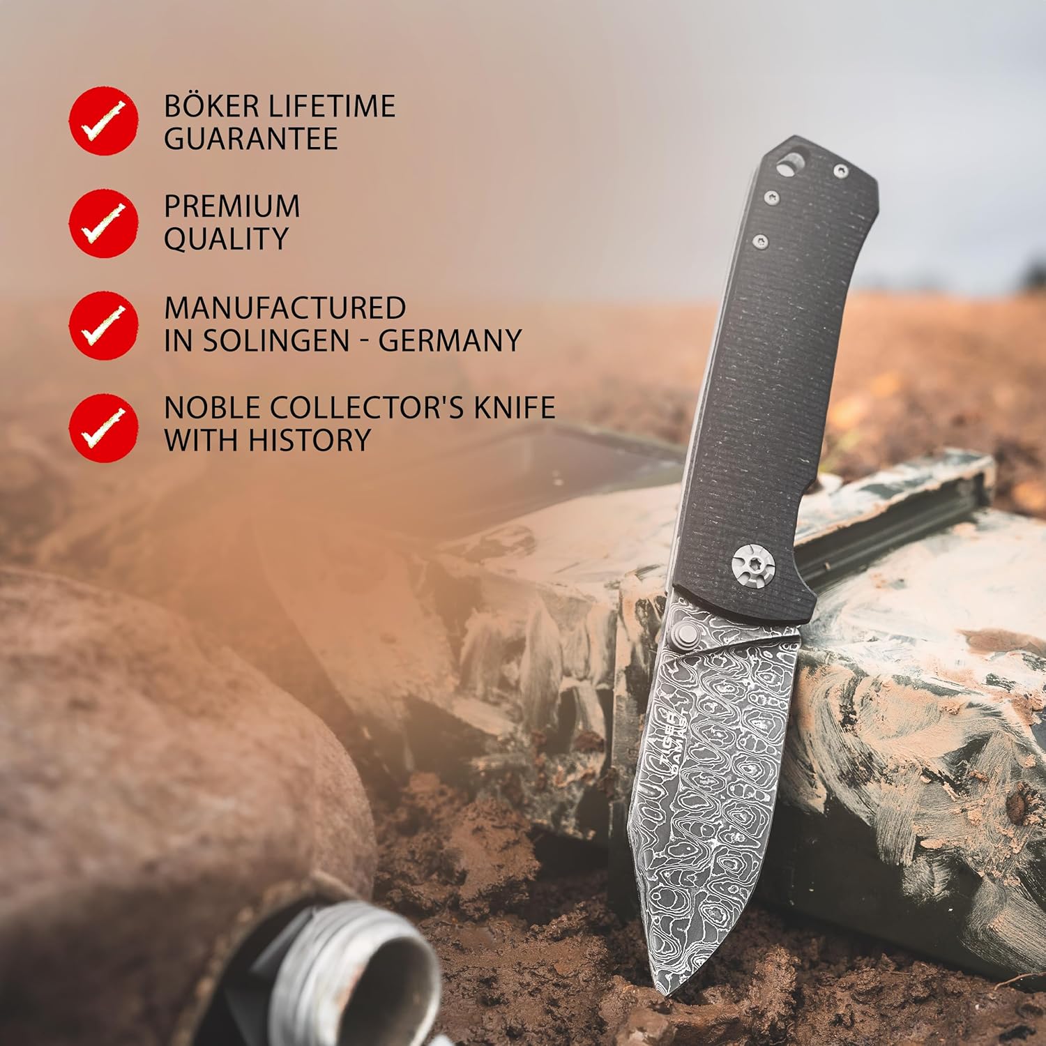 Böker SOLINGEN® Tiger Damascus collector's knife - Damascus folding pocket knife