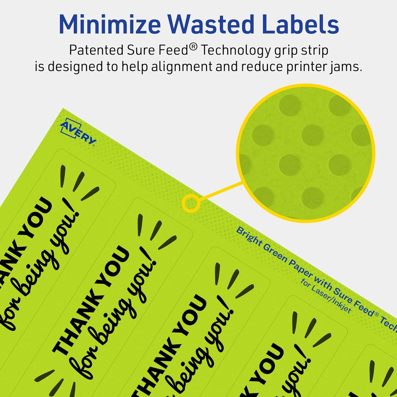 Avery Printable Rectangle Labels, Sure Feed Technology, 9-3/4" x 1-1/4", Bright Green Labels, Print-to-The-Edge