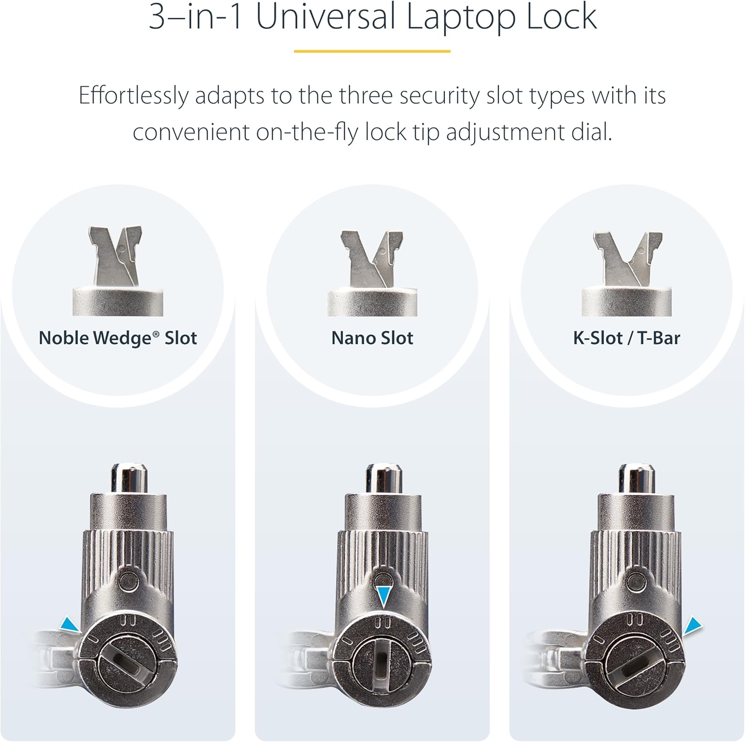 StarTech.com Universal 3-in-1 Laptop Lock 6.6ft (2m) Security Cable