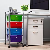 Mind Reader Rolling Cart with Drawers, Utility Cart, Craft Storage, Kitchen, Metal, 12.75"L x 15.25"W x 30"H, Multi-color