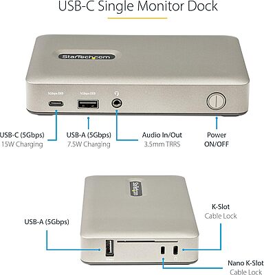 StarTech.com USB C Dock - USB-C to DisplayPort 4K 30Hz or VGA - 65W USB Power Delivery Charging - 4-Port USB 3.1 Gen 1 Hub