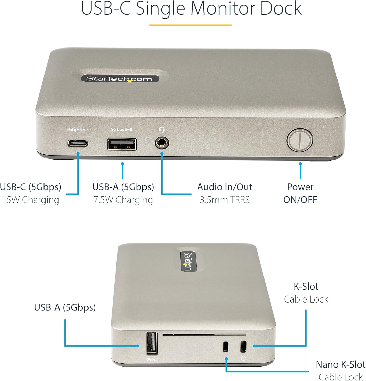 StarTech.com USB C Dock - USB-C to DisplayPort 4K 30Hz or VGA - 65W USB Power Delivery Charging - 4-Port USB 3.1 Gen 1 Hub