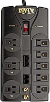Tripp Lite 8 Outlet Surge Protector Power Strip, 10ft Cord, Right-Angle Plug, Tel/Modem/Coax/Ethernet Protection, RJ11, RJ45, & $250,000 INSURANCE (TLP810NET) Grey