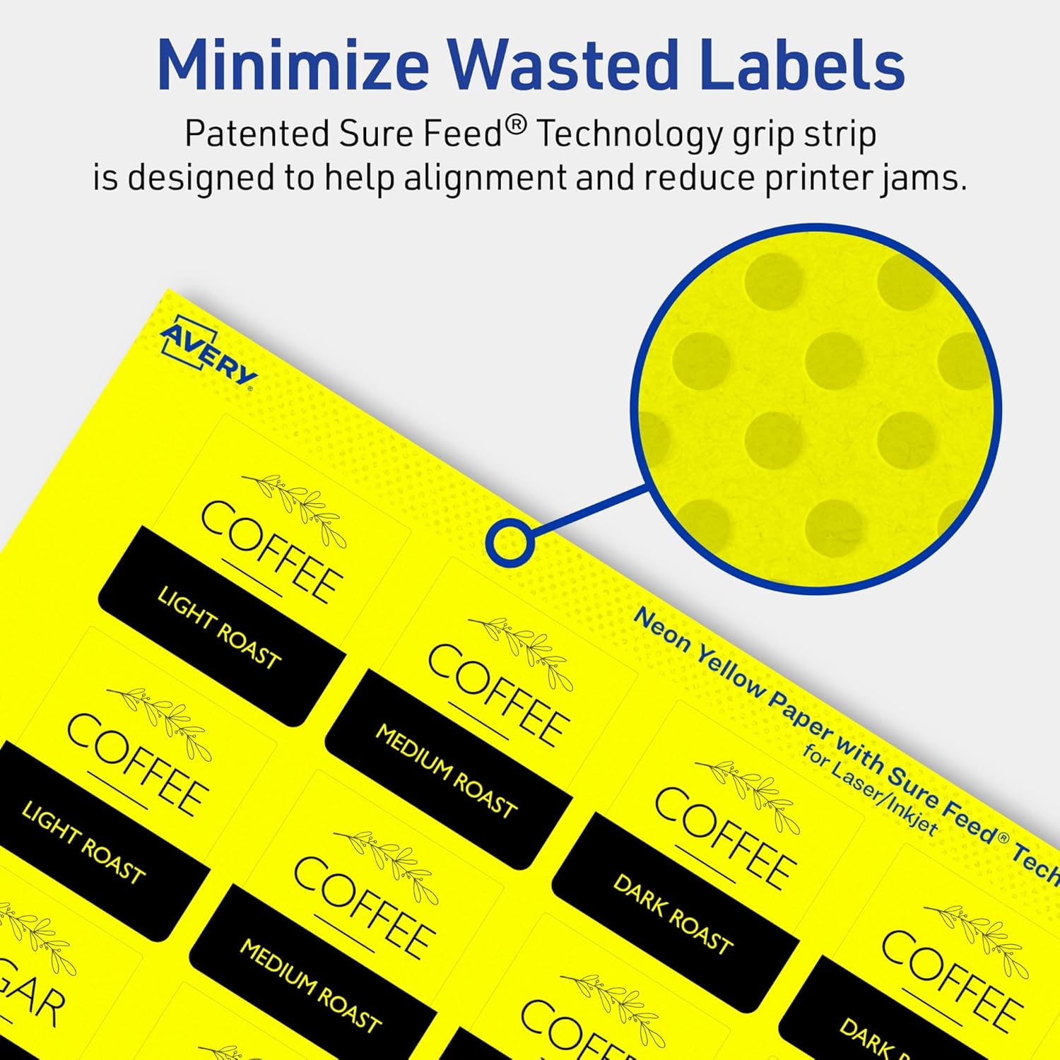 Avery Printable Square Labels, Sure Feed Technology, 1-1/2" x 1-1/2", Neon Yellow Labels, Print-to-The-Edge
