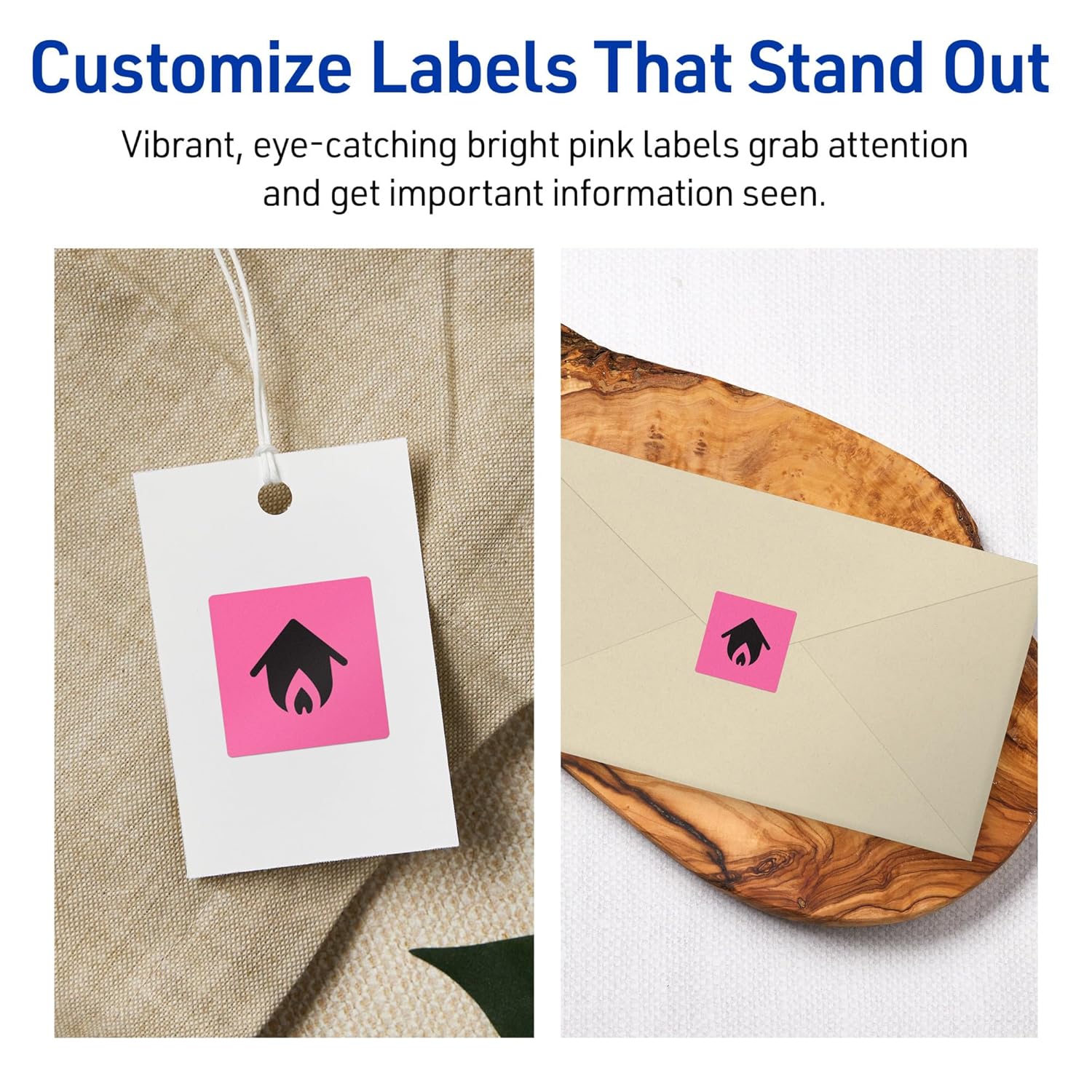AVERY Printable Square Labels, Sure Feed Technology, 1-1/2" x 1-1/2", Bright Pink