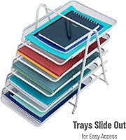 Mind Reader 5-Tier Paper Tray, Desktop Organizer, File Storage, Office, Metal Mesh, 11.75" L x 14" W x 14.5" H, White
