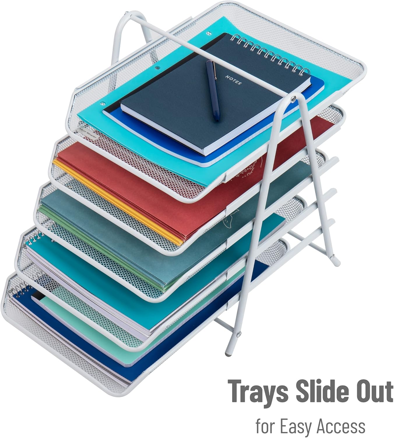 Mind Reader 5-Tier Paper Tray, Desktop Organizer, File Storage, Office, Metal Mesh, 11.75" L x 14" W x 14.5" H, White