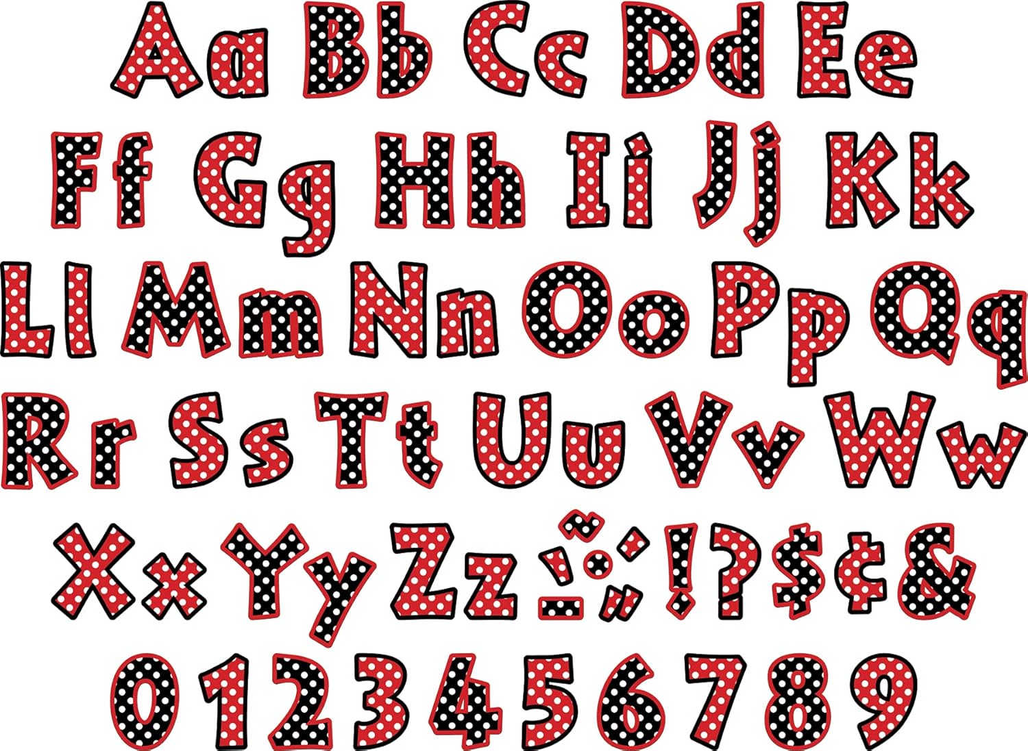Barker Creek Letter Pop-Out Set of 2, 4" Dots & 4" Black Chevron & Dots, Mixed-Design, 255 Upper and Lowercase Letters