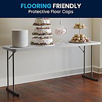 Flash Furniture Kathryn 6' Rectangular Plastic Folding Table, Long Plastic Foldable Table for Indoor/Outdoor Events, White Granite White 18"W x 72"L