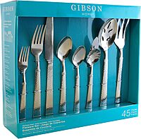 Gibson Home 45-Piece Flatware Set, Prato, Silver