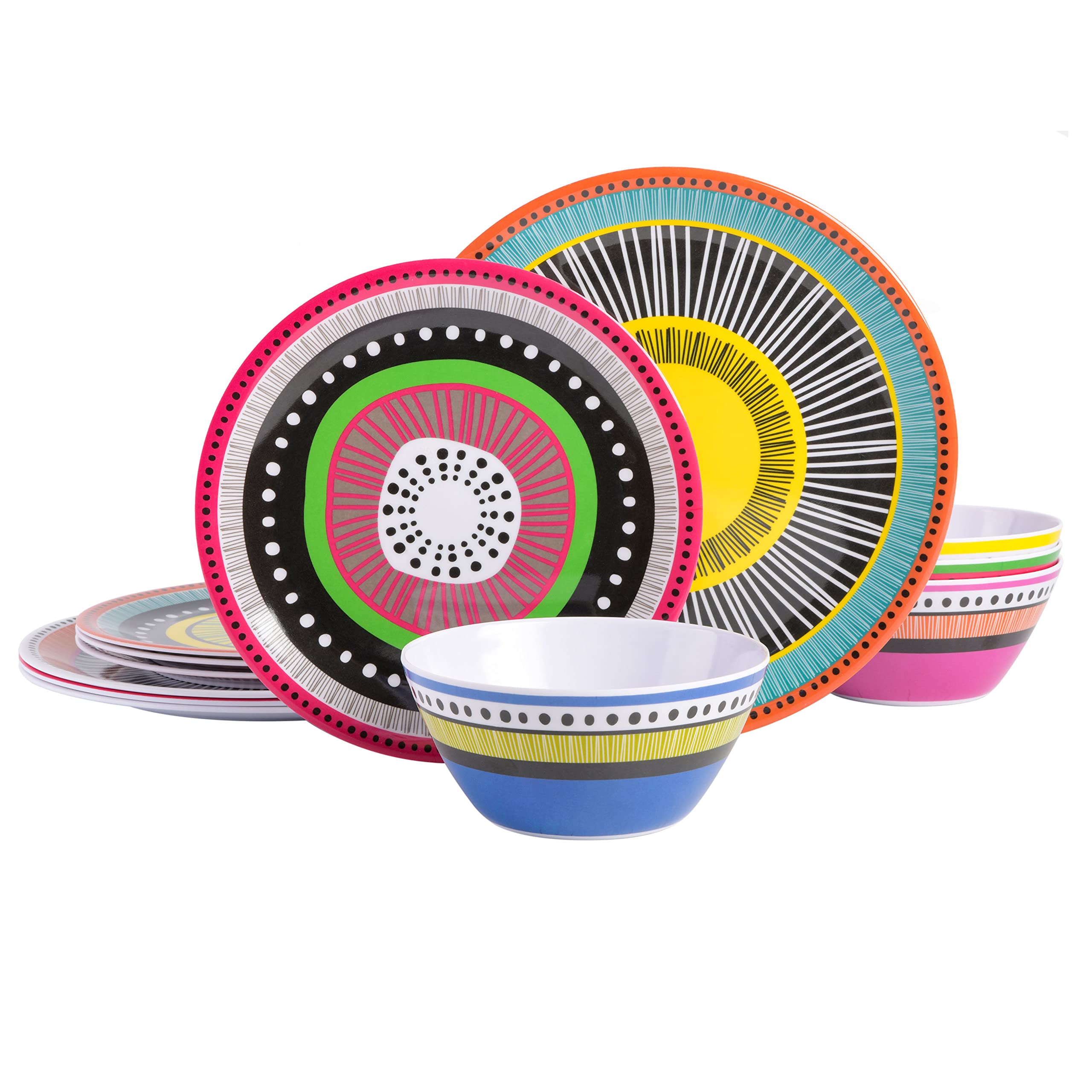 Gibson Home Almira Melamine Dinnerware, Assorted, Service for Four (12pcs) Assorted (Almira) Service for Four (12pcs)