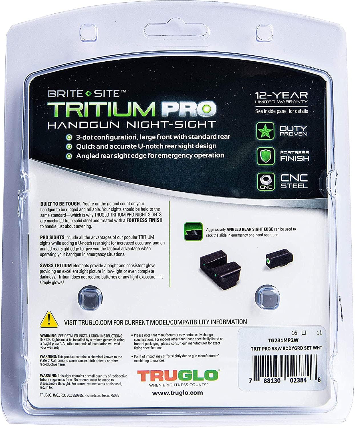 TRUGLO Tritium Pro Night Sights Front & Rear Sight Set