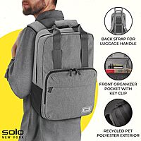 Solo New York Laptop Backpack for Women & Men -Carry On Bookbag for Travel & Work, Lightweight Bag, Side Mesh Pockets