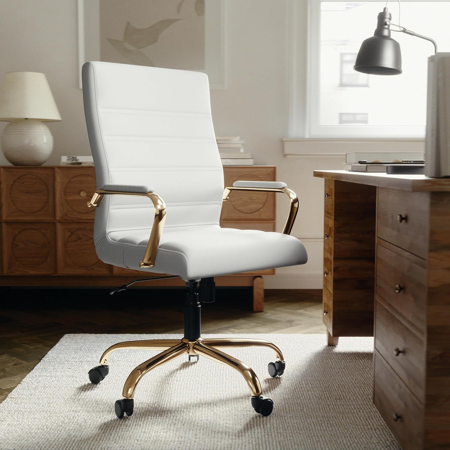 Flash Furniture Whitney Swivel LeatherSoft Desk Chair with Padded Seat and Armrests