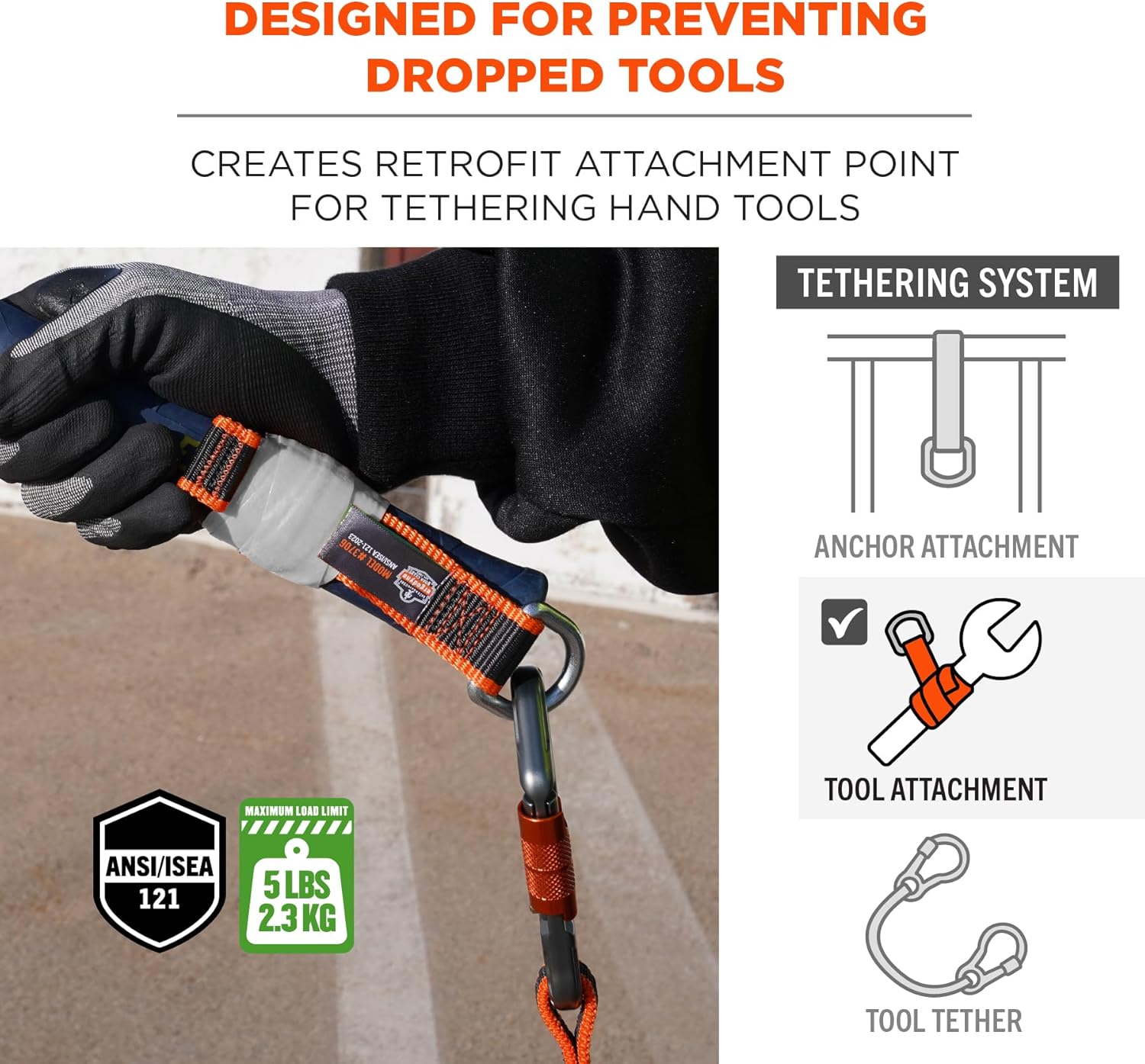 Ergodyne Squids 3706 Tool Tethering Attachment for Hand Tools, 5lbs Weight Rating, 3-Pack