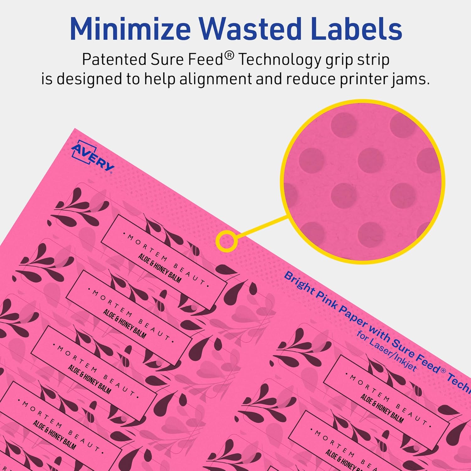 Avery Printable Rectangle Labels, Sure Feed Technology, 3/4" x 3-1/2", Bright Pink Labels, Print-to-The-Edge