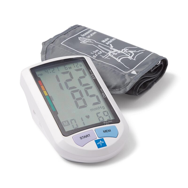 Medline Advanced Automatic Blood Pressure Monitor, Adult Upper Arm Cuff, Digital LCD Display, Stores Up To 90 Readings, Carrying Case and Batteries Included