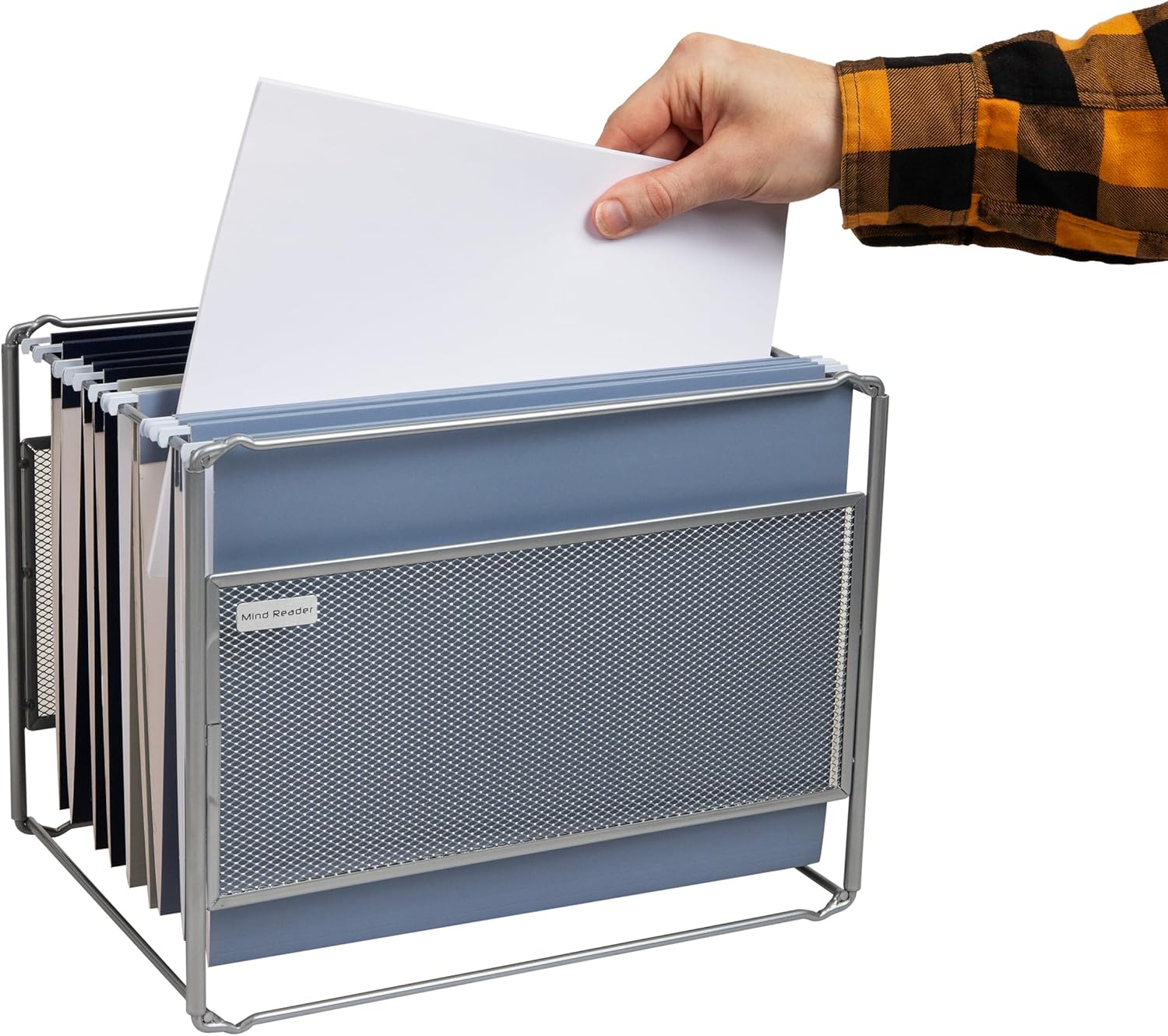 Mind Reader Hanging File Folder Organizer, Desktop Organizer, Metal Mesh, 13" L x 9.75" W x 10.25" H