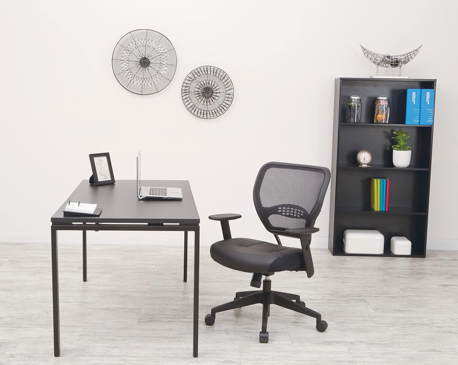 SPACE Seating Professional AirGrid Dark Back and Padded Black Eco Leather Seat, 2-to-1 Synchro Tilt Control