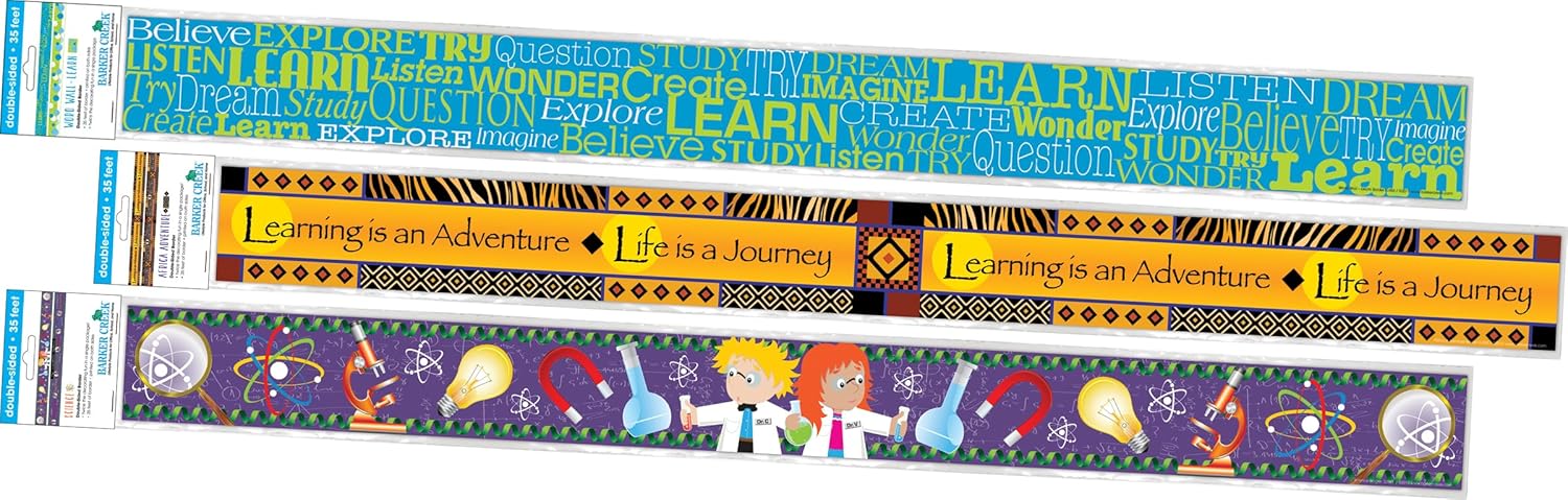 Barker Creek Double-Sided Border, Learning, Trim Out Bulletin Boards and Create Colorful Displays with 105' of Designer