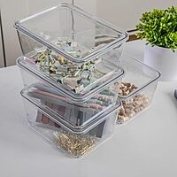 Martha Stewart Brody Plastic Storage Organizer Bins with Transparent Lids for Home Office, Kitchen, or Bathroom, 4 Pack
