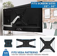 Mount-It! Height Adjustable TV Wall Mount Bracket with Counterbalance Gas Spring Arm - Full Motion Articulating Design Fits Flat Screens Displays Up to VESA 400x400 mm and 44 Lbs - Silver