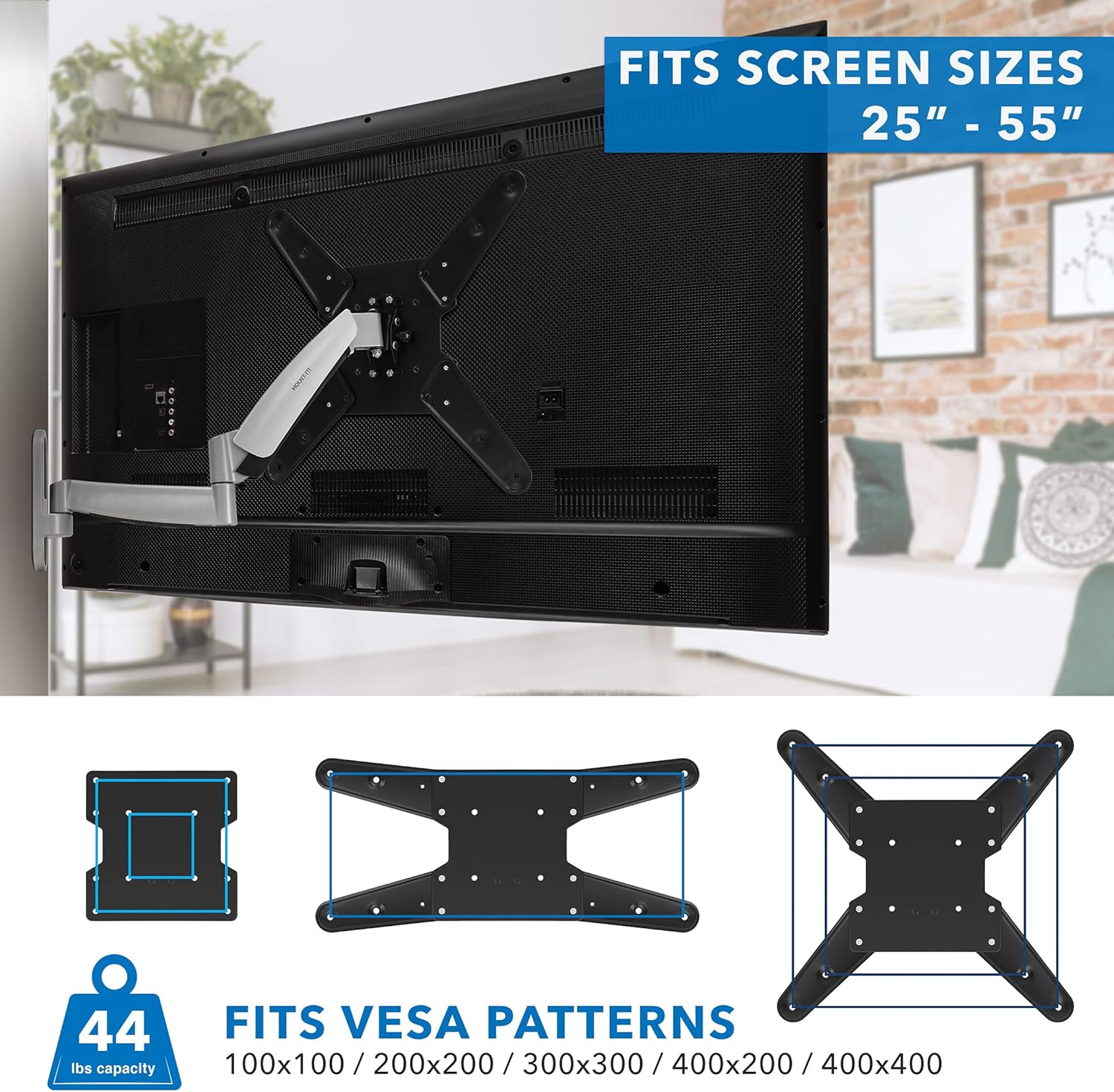 Mount-It! Height Adjustable TV Wall Mount Bracket with Counterbalance Gas Spring Arm