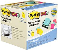 Post-it Sheet Super Sticky Note and Dispenser Value Pack, 3 in x 3 in, 12 Pads, Assorted Colors (DS330-SSVA) 2.3" x 6.3"