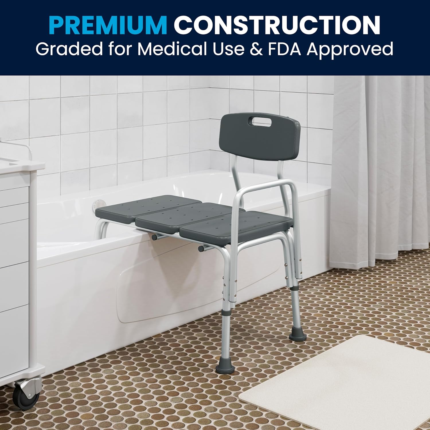 Flash Furniture HERCULES Series 300 Lb. Capacity Adjustable Bath & Shower Transfer Bench with Back and Side Arm