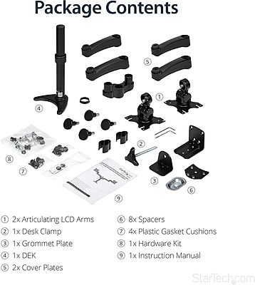 StarTech.com Desk Mount Dual Monitor Arm - Articulating - Supports Monitors 12'' to 24" (29.9lb/13.6kg) - Adjustable VESA Monitor Arm - Grommet or Desk Mount - Black (ARMDUAL)