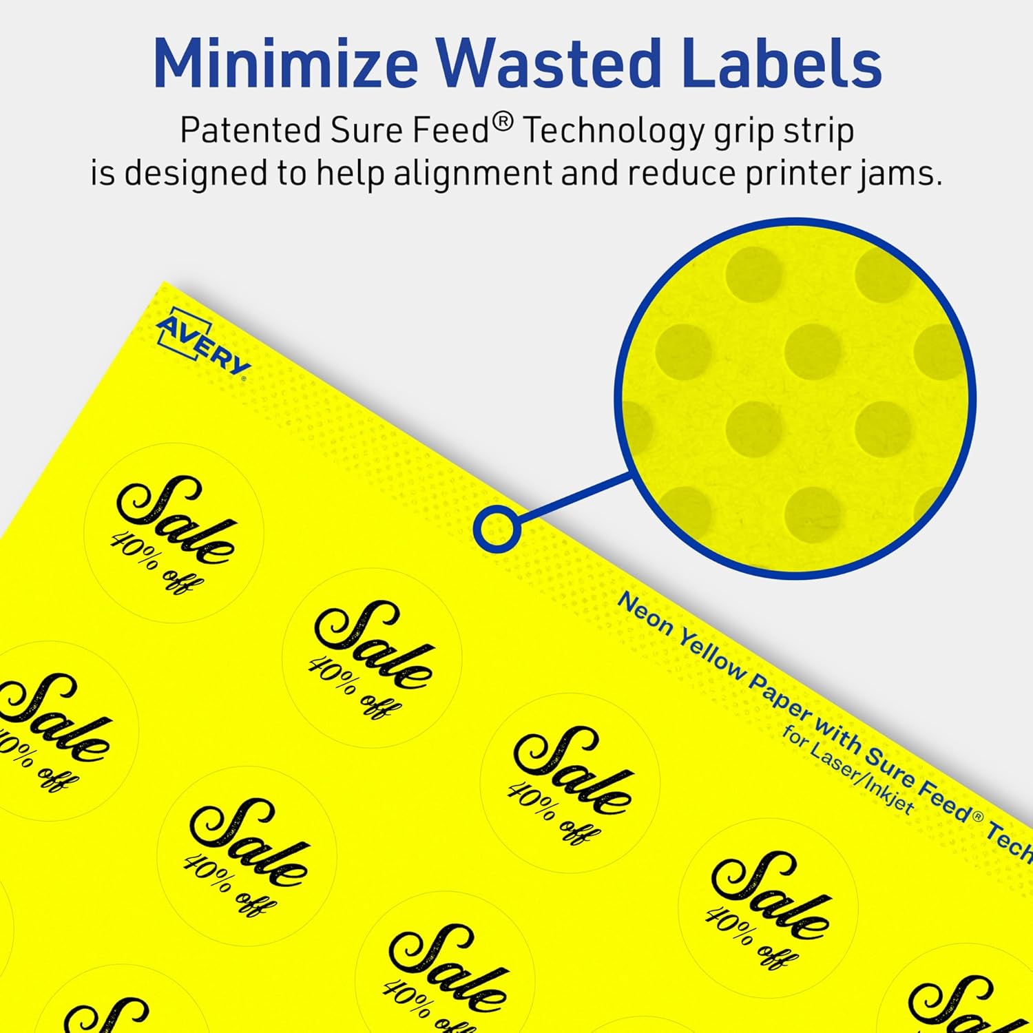 Avery Printable Round Labels, Sure Feed Technology, 1-1/4" Diameter, Neon Yellow Labels, Print-to-The-Edge, Laser/Inkjet